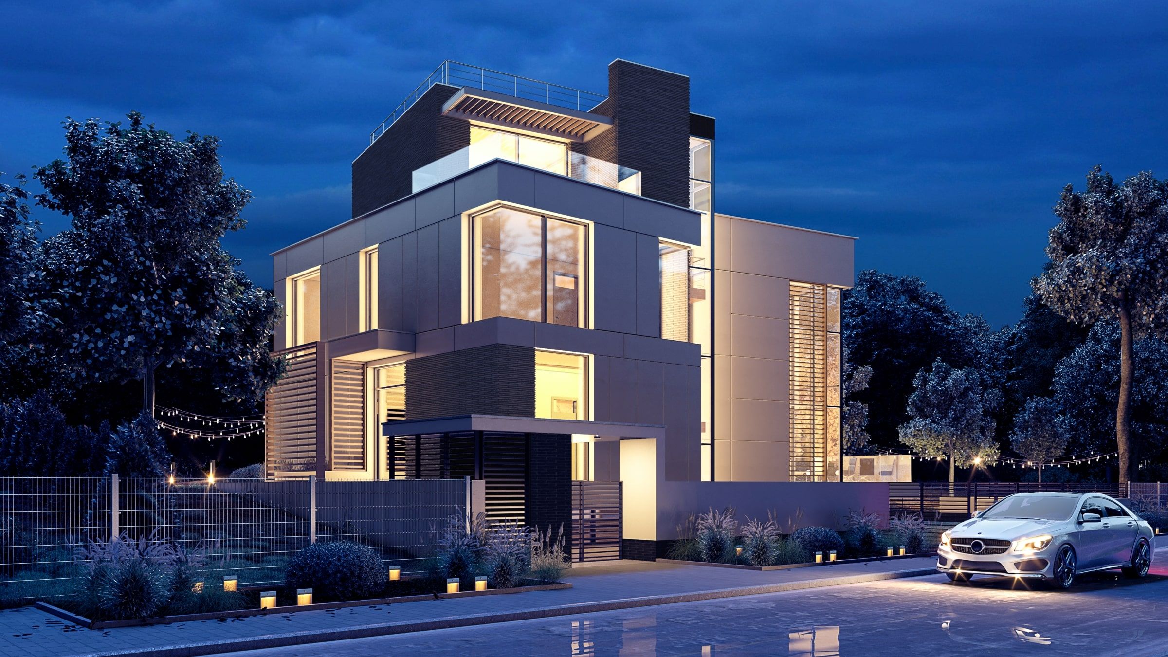 Widok domu od strony zachodniej nocą