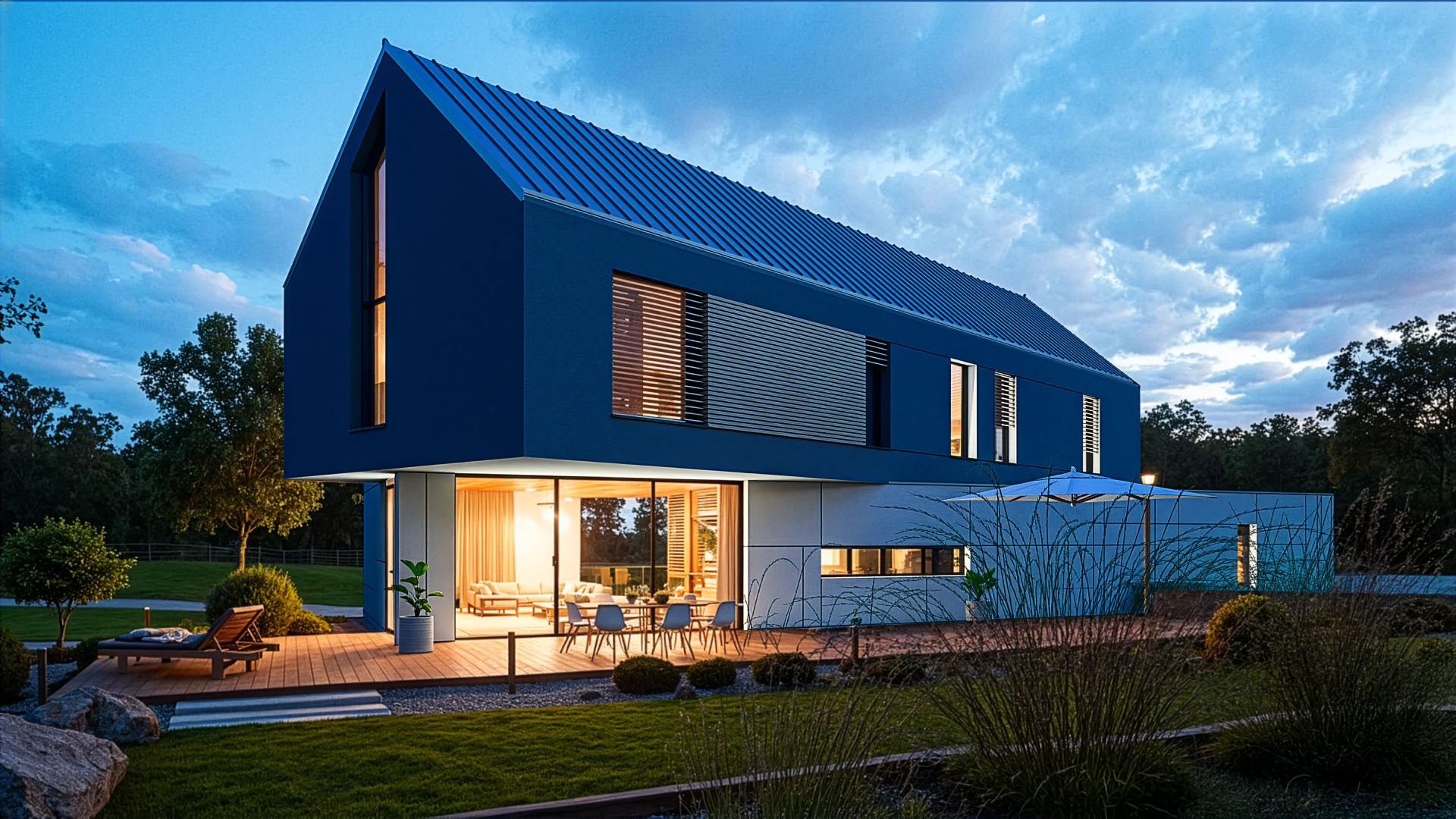 HK 21.1 Widok na dom od ogrodu pokazujący układ dwóch brył